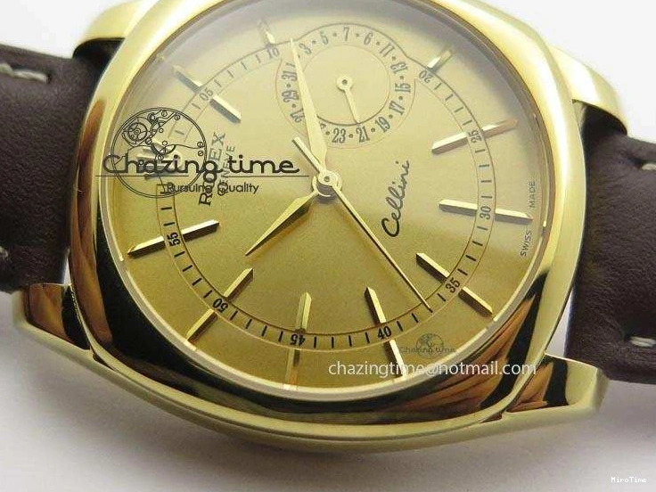 MiroTime 0505 Thermal Cellini Date YG Gold Sticks Dial On Brown Leather Strap A 3885